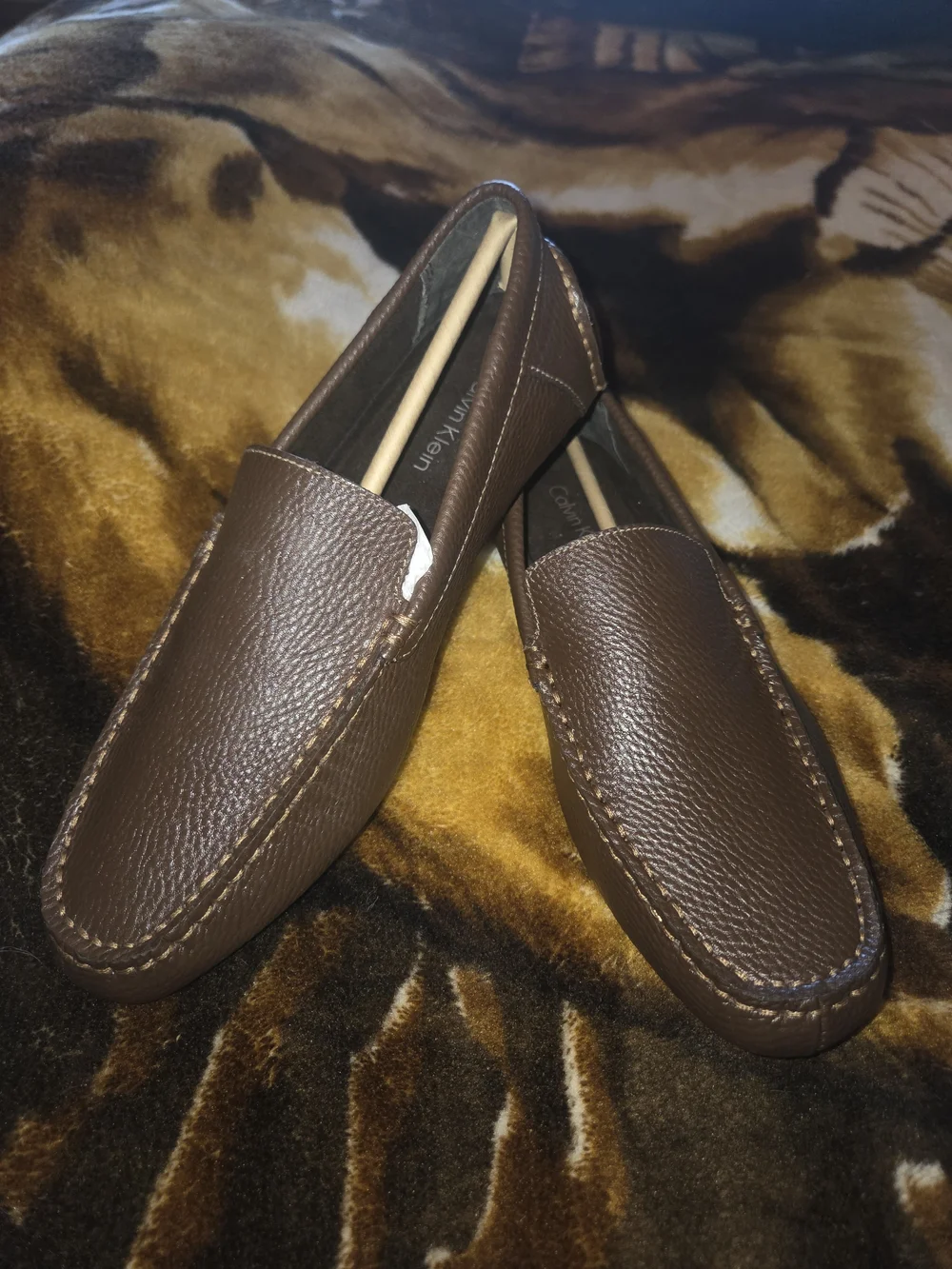 Calvin Klein Men's Brown Pebbled Leather Slip-On Loafers